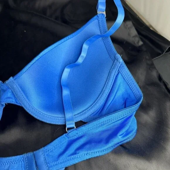 Mopas Intimates Blue Bra Rhinestone Straps Adjustable Straps Underwire - Picture 8 of 11